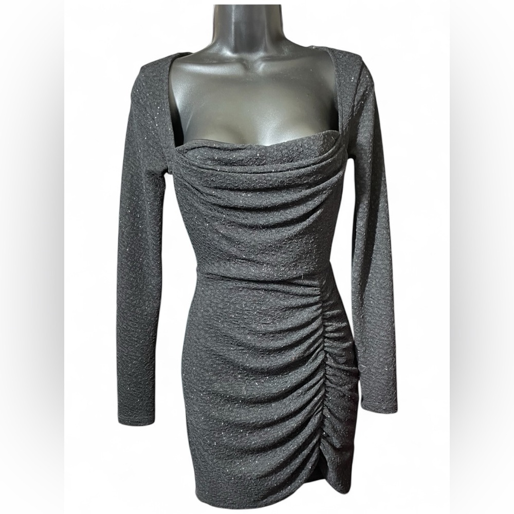 Elegant Long Sleeve Mini  Black Dress